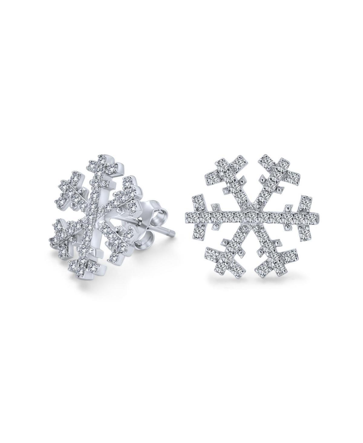 Holiday Party Christmas Frozen Winter Snowflake Cubic Zirconia Micro Pave Cz Stud Earrings For Women .925 Sterling Silver Product Image