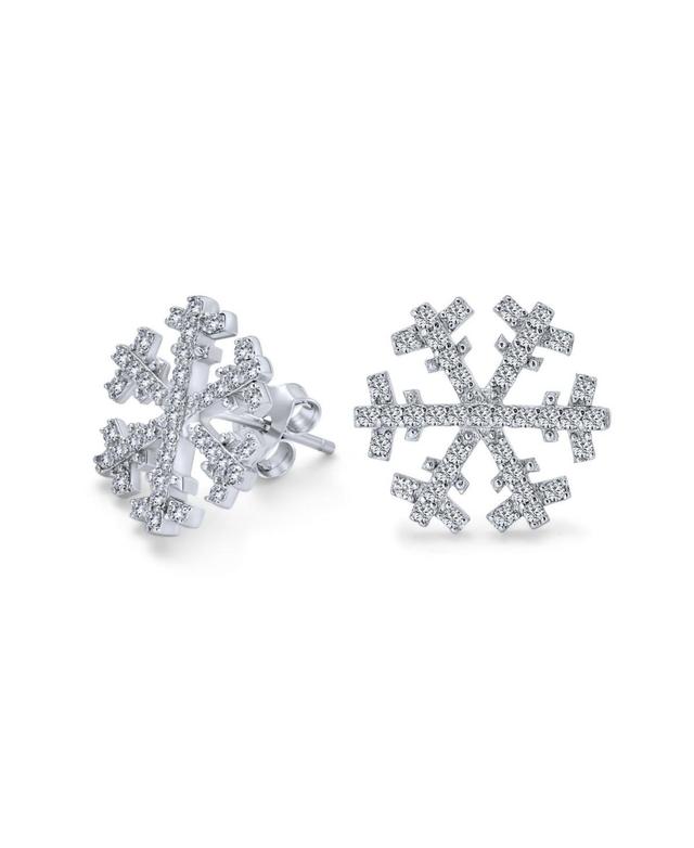 Bling Jewelry Holiday Party Christmas Frozen Winter Snowflake Cubic Zirconia Micro Pave Cz Stud Earrings For Women Sterling Silver Product Image