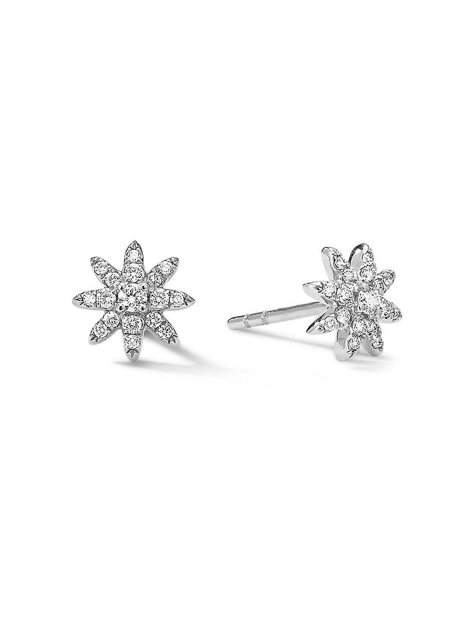 David Yurman 18K White Gold Starburst Diamond Stud Earrings Product Image