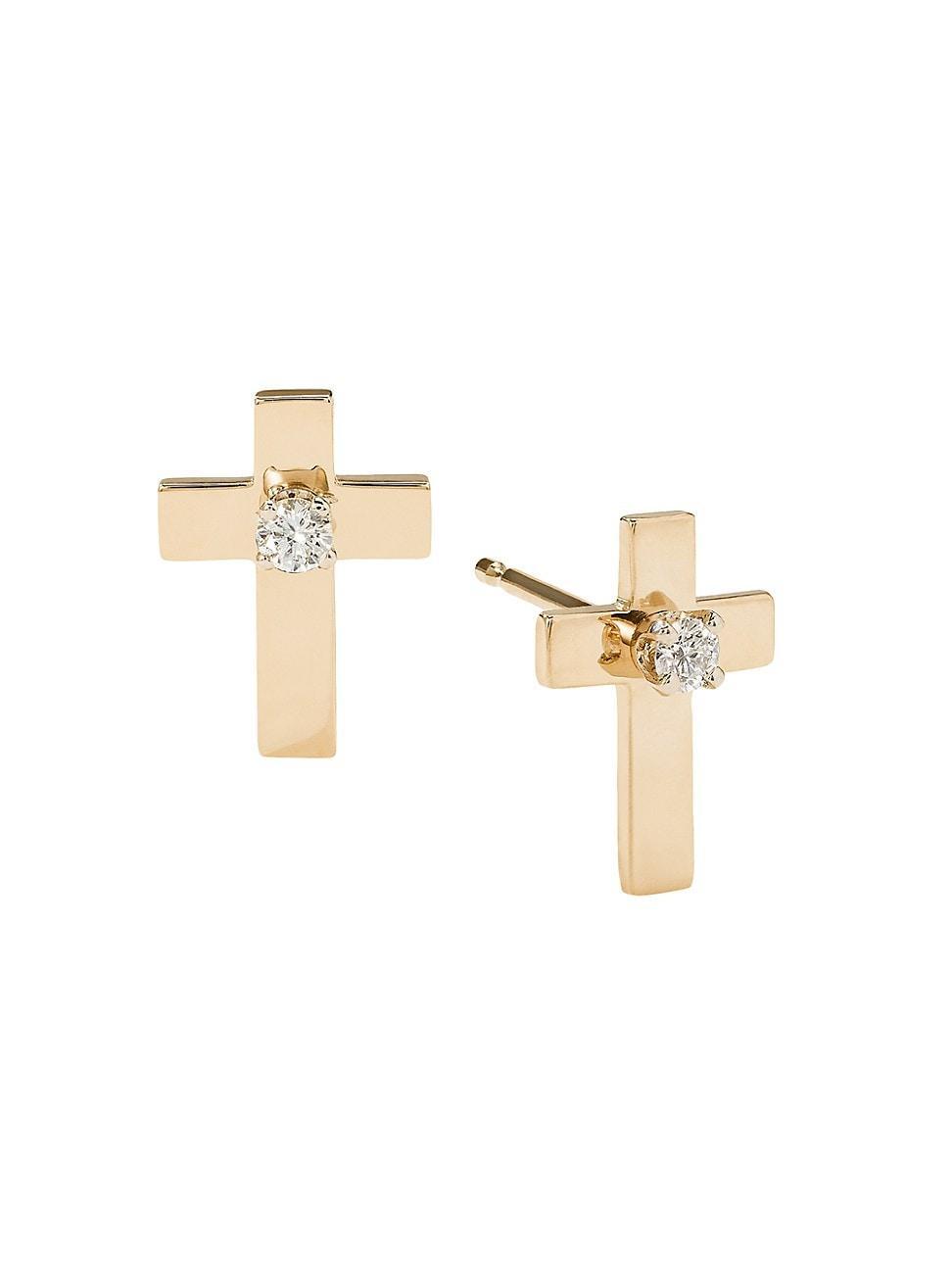 Womens 14K Yellow Gold & 0.07 TCW Diamond Cross Stud Earrings Product Image