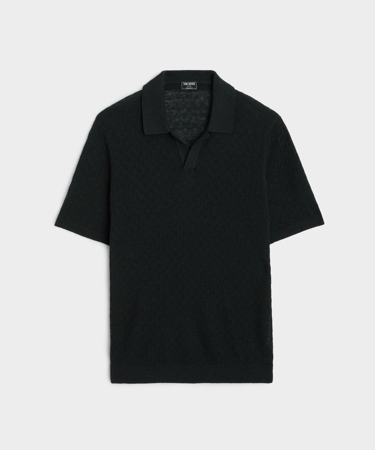 Textured Linen Montauk Sweater Polo in Black Product Image