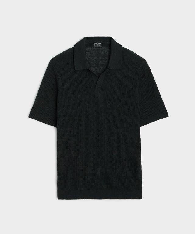 Textured Linen Montauk Sweater Polo in Black Product Image