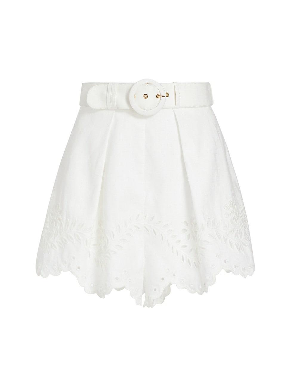 Womens Junie Belted Eyelet-Embroidered Linen Shorts Product Image