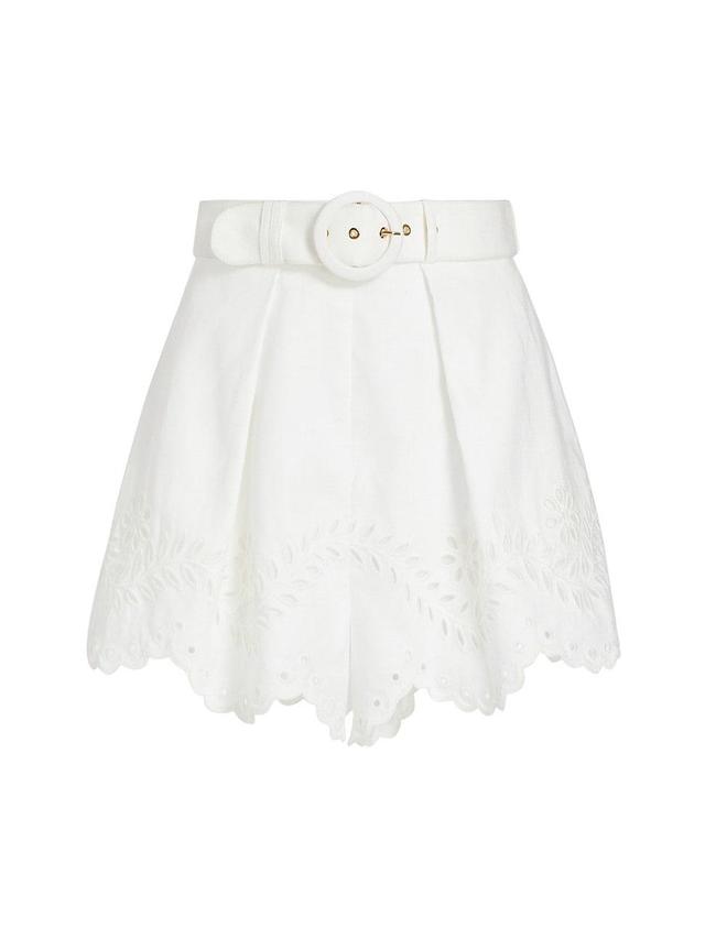 Womens Junie Belted Eyelet-Embroidered Linen Shorts Product Image