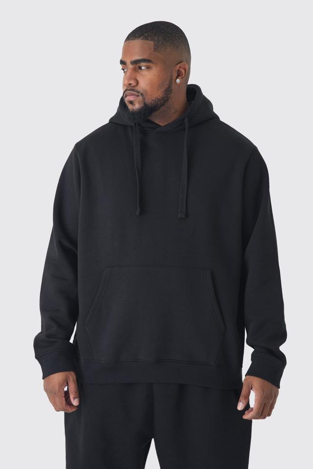 330GSM Plus Regular Fit Hoodie in Black | boohooMAN USA Product Image