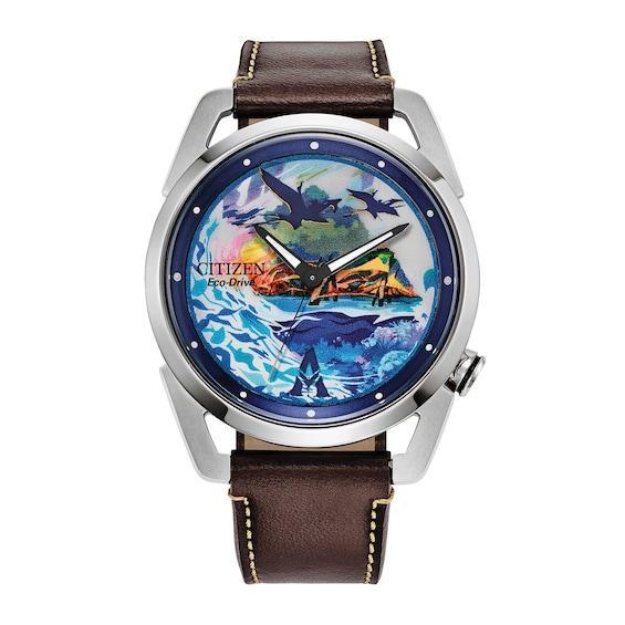 Men's Citizen Disney Avatar Eco-DriveÂ® Brown Leather Strap Watch with Blue Dial (Model: Aw2060-02W) Product Image