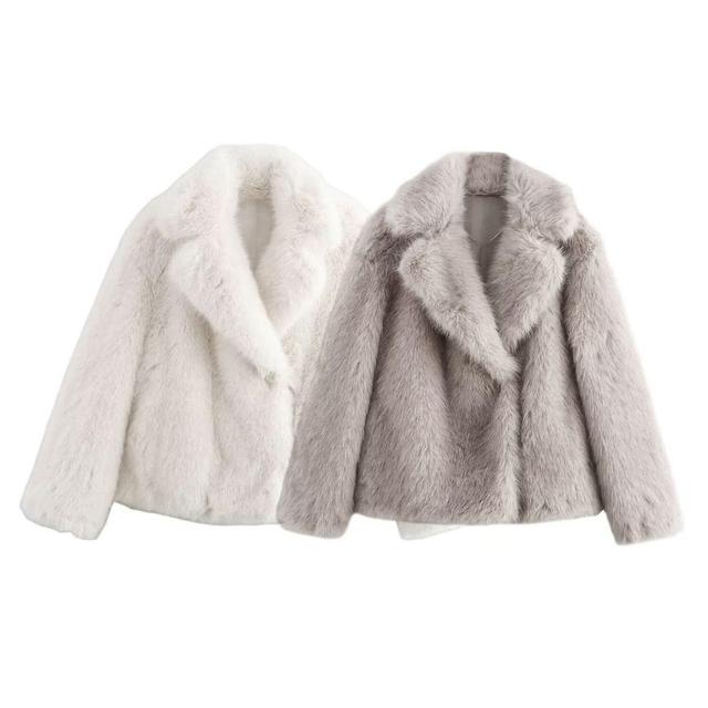 Lapel Collar Fluffy Button Jacket Product Image