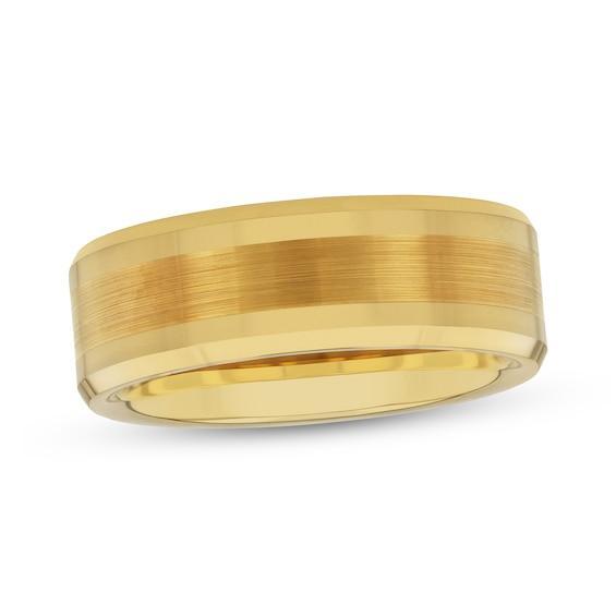 Men's 8.0mm Beveled Edge Wedding Band in Tungsten with Yellow IP Product Image