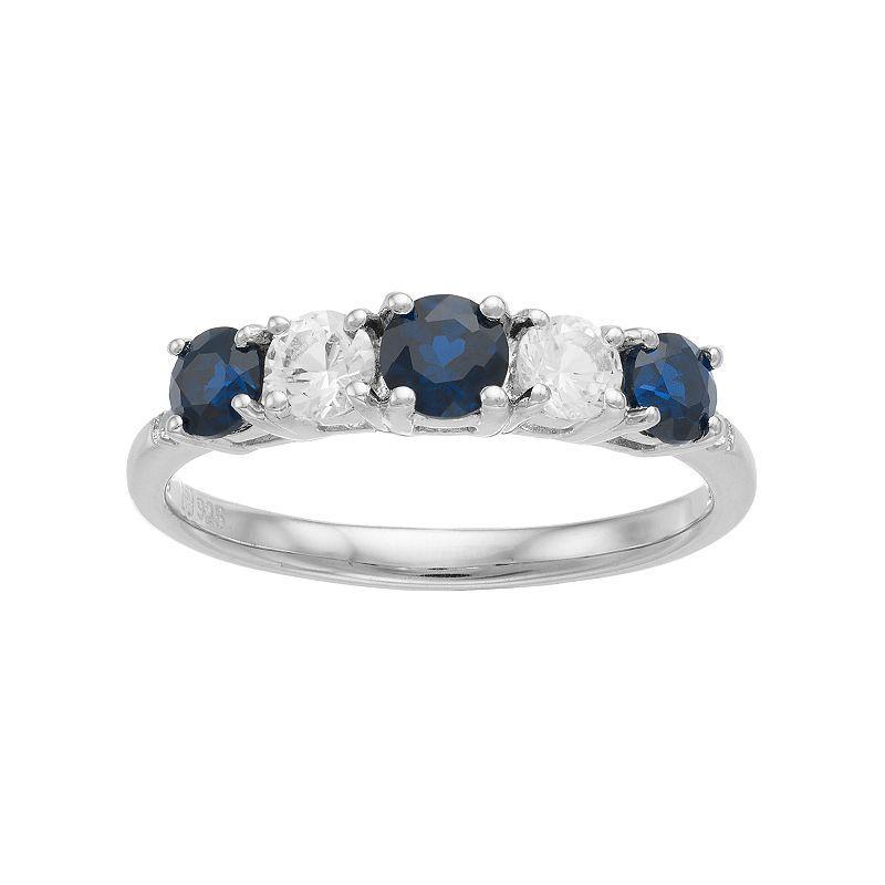 Sterling Silver Lab-Created Blue & White Sapphire 5-Stone Ring, Womens Product Image