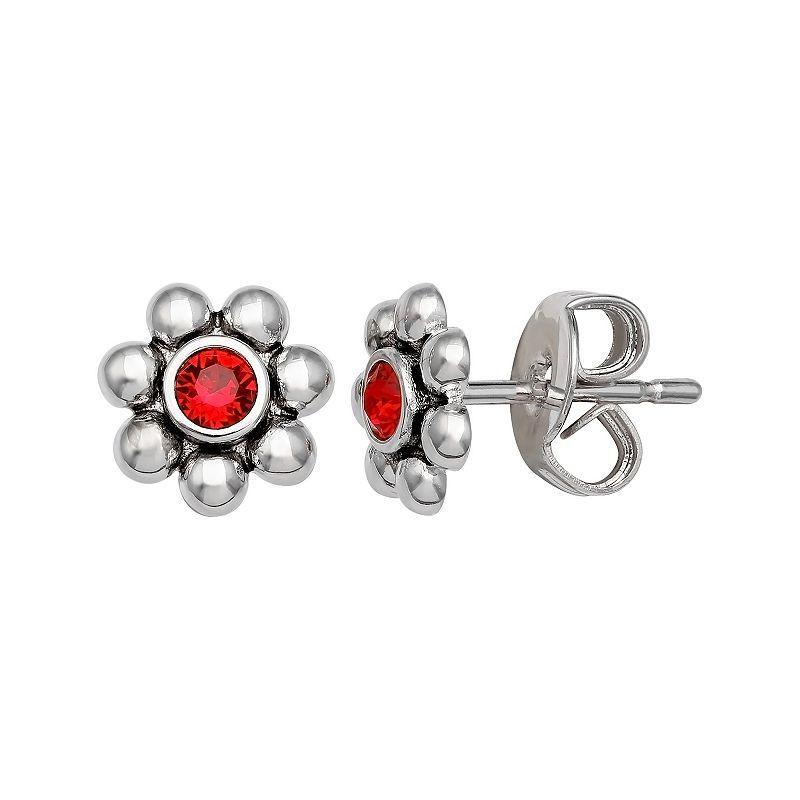 Brilliance Fine Silver-Plated Crystal Flower Birthstone Stud Earrings, Womens, Silver Tone July Product Image