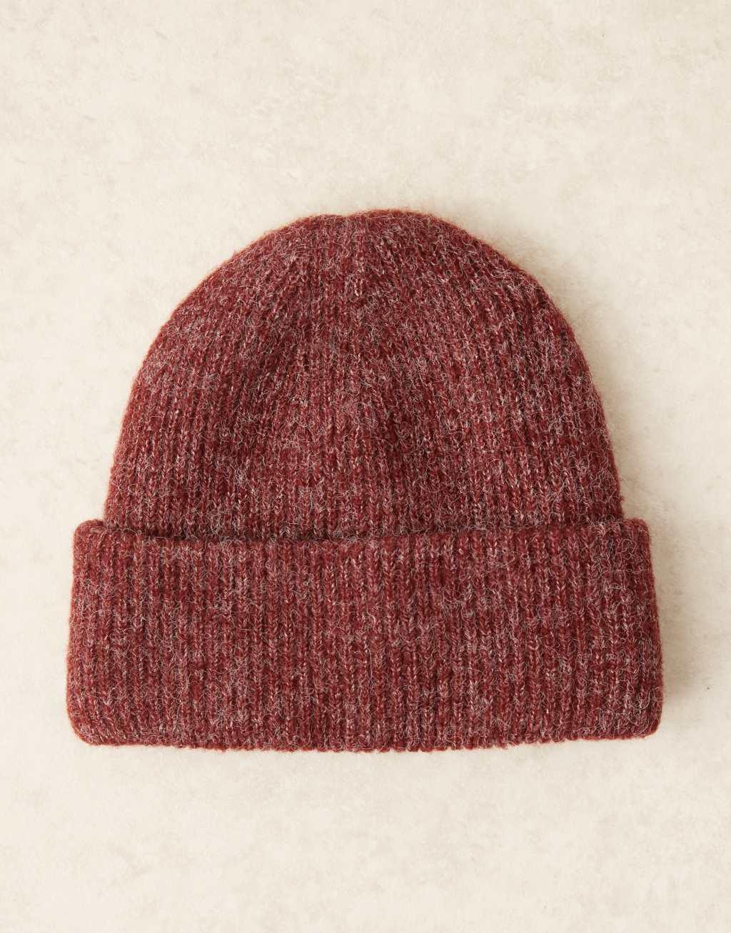 ASOS DESIGN chunky double roll beanie in burgundy Product Image