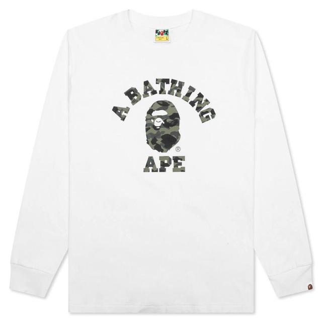 1st Camo College Long Sleeve Tee - White/Green Male Product Image