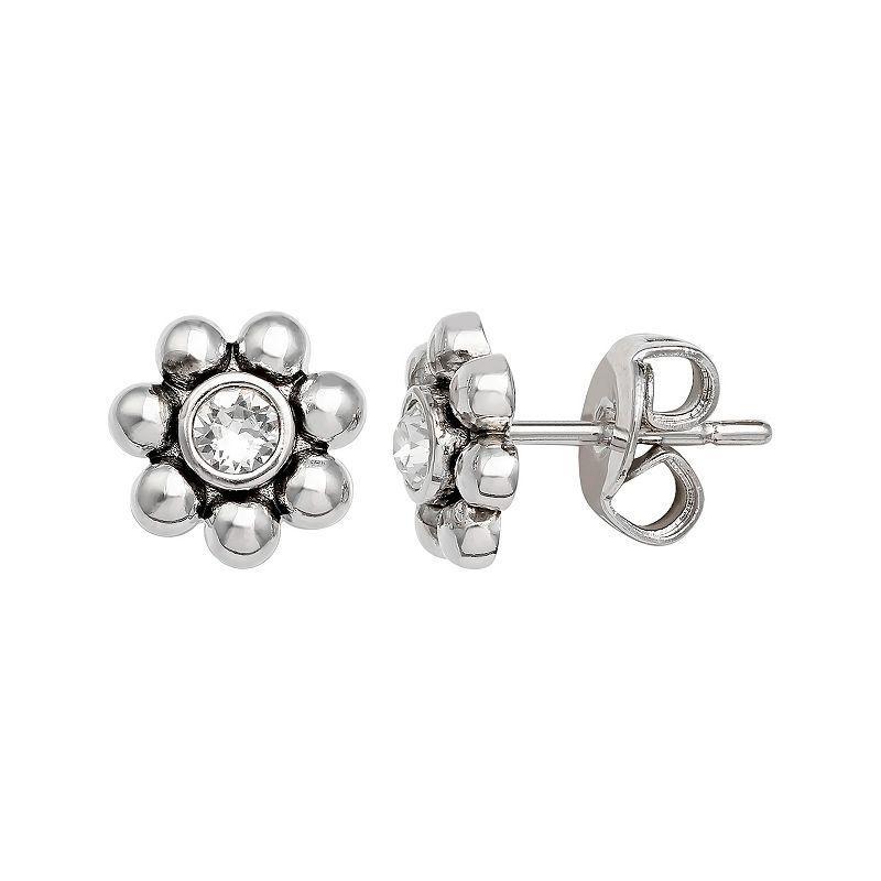 Brilliance Fine Silver-Plated Crystal Flower Birthstone Stud Earrings, Womens, Silver Tone April Product Image