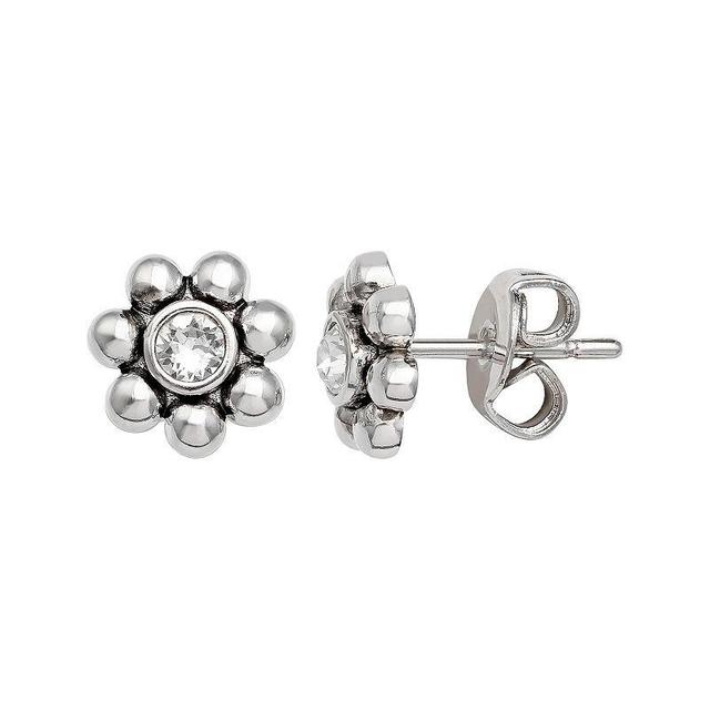 Brilliance Fine Silver-Plated Crystal Flower Birthstone Stud Earrings, Womens, Silver Tone April Product Image