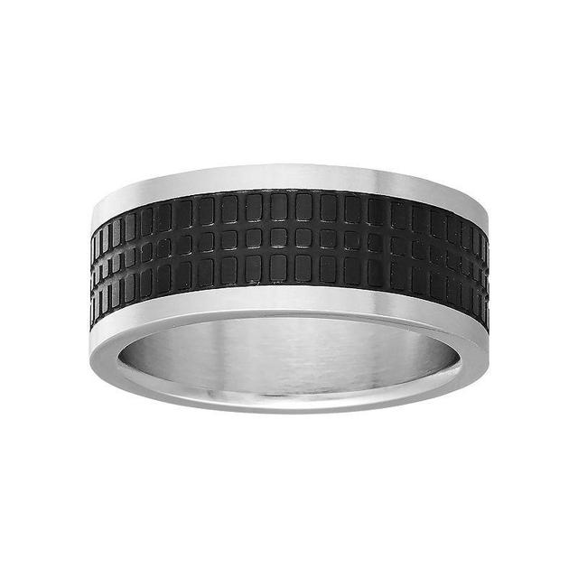 LYNX Mens Black Ion-Plated Stainless Steel Textured Ring Two Tone Product Image