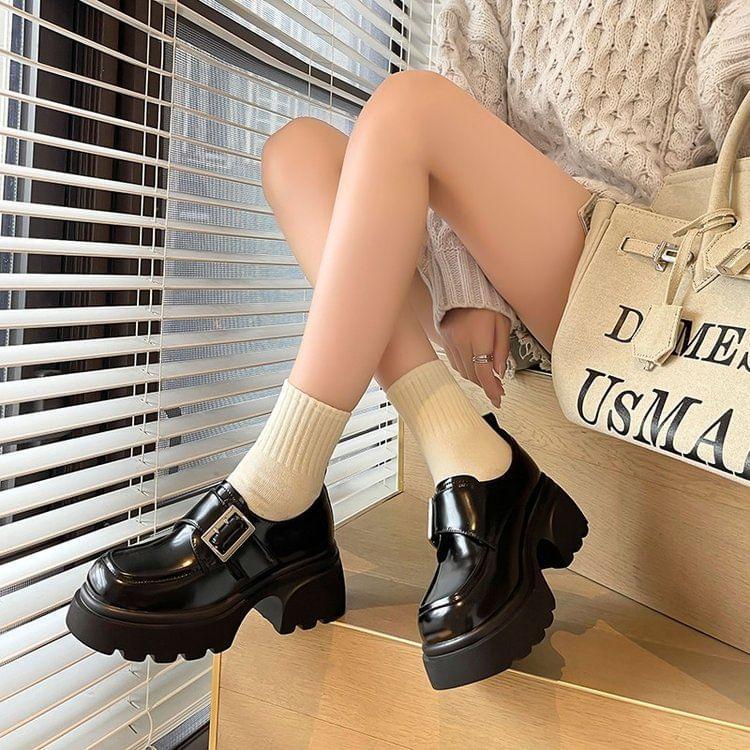 Faux Leather Platform Buckled Loafers product image