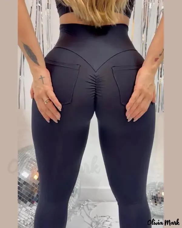 Olivia Mark – High Waist Ruched Sporty Legging With Pocket Product Image