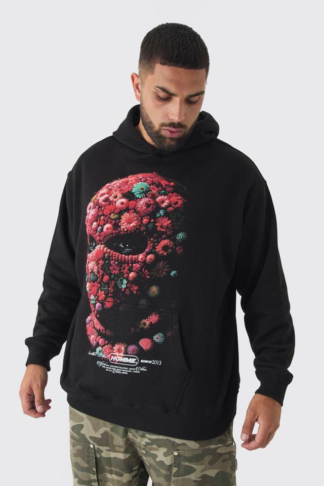 Plus Oversized Floral Balaclava Print Hoodie | boohooMAN USA Product Image