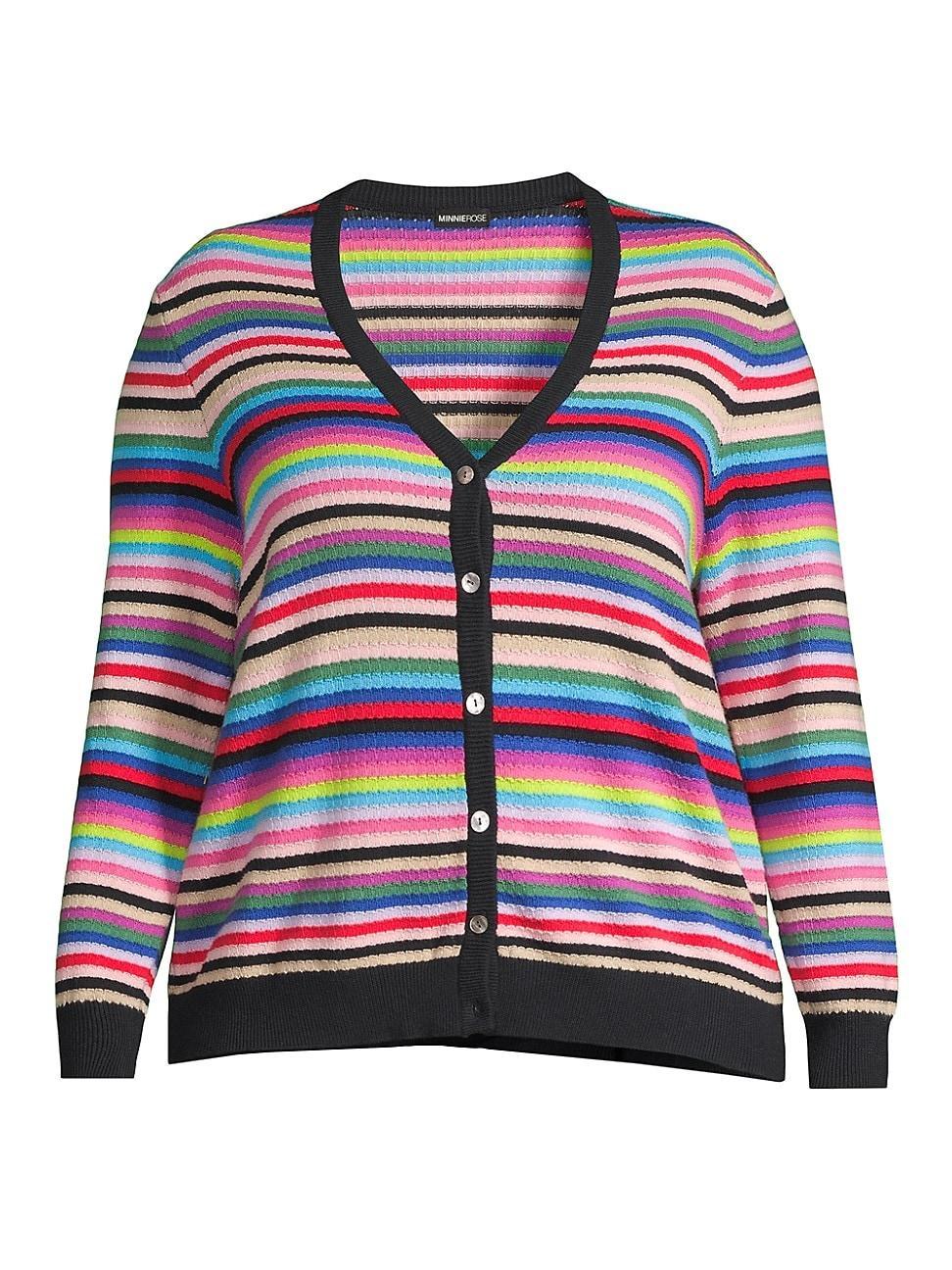 Womens Plus Size Cash Weekend Striped Cotton-Blend Cardigan Product Image