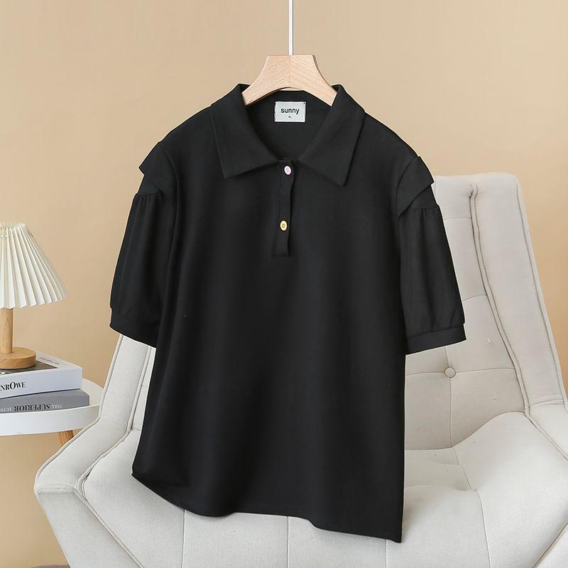 Plus Size Short-Sleeve Plain Panel Polo Shirt Product Image