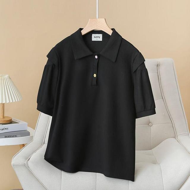 Plus Size Short-Sleeve Plain Panel Polo Shirt Product Image