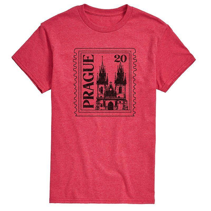 Mens Prague Postage Stamp Graphic Tee Grey Red Product Image