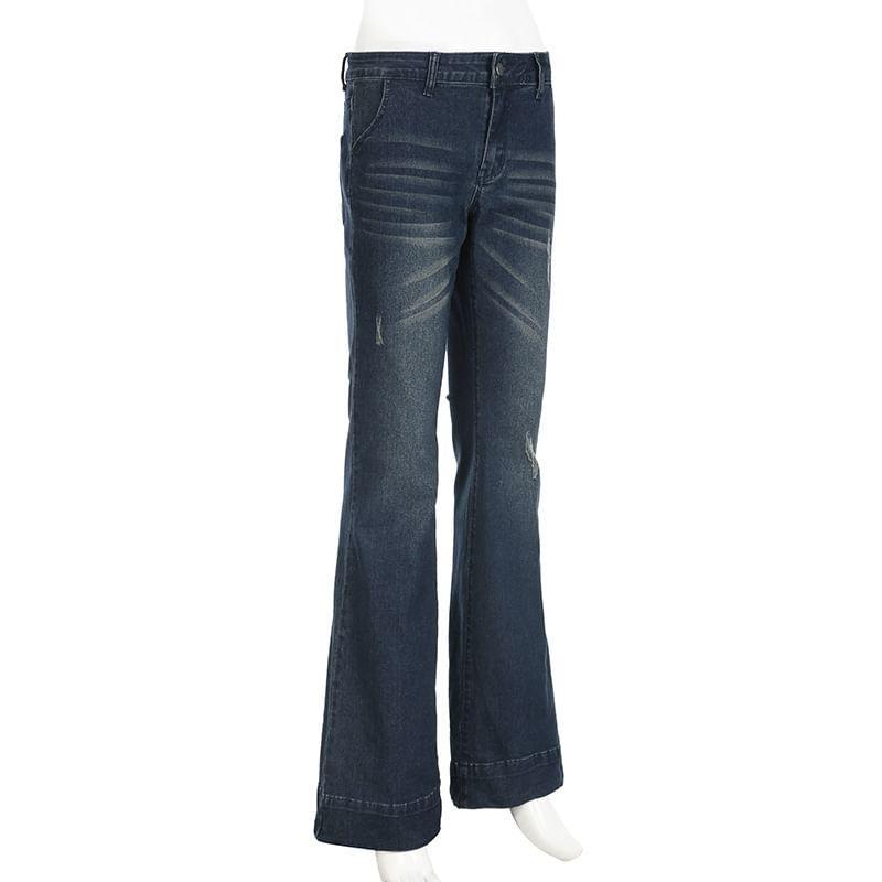 Low Rise Distressed Washed Flared Jeans Product Image