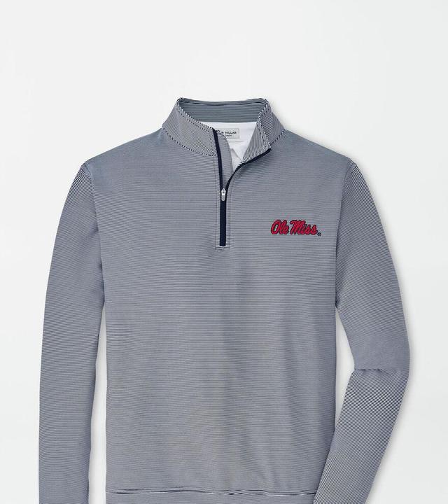 Peter Millar Mens Ole Miss Perth Sugar Stripe Performance Quarter-Zip | Color: Navy / White | Size: L Product Image