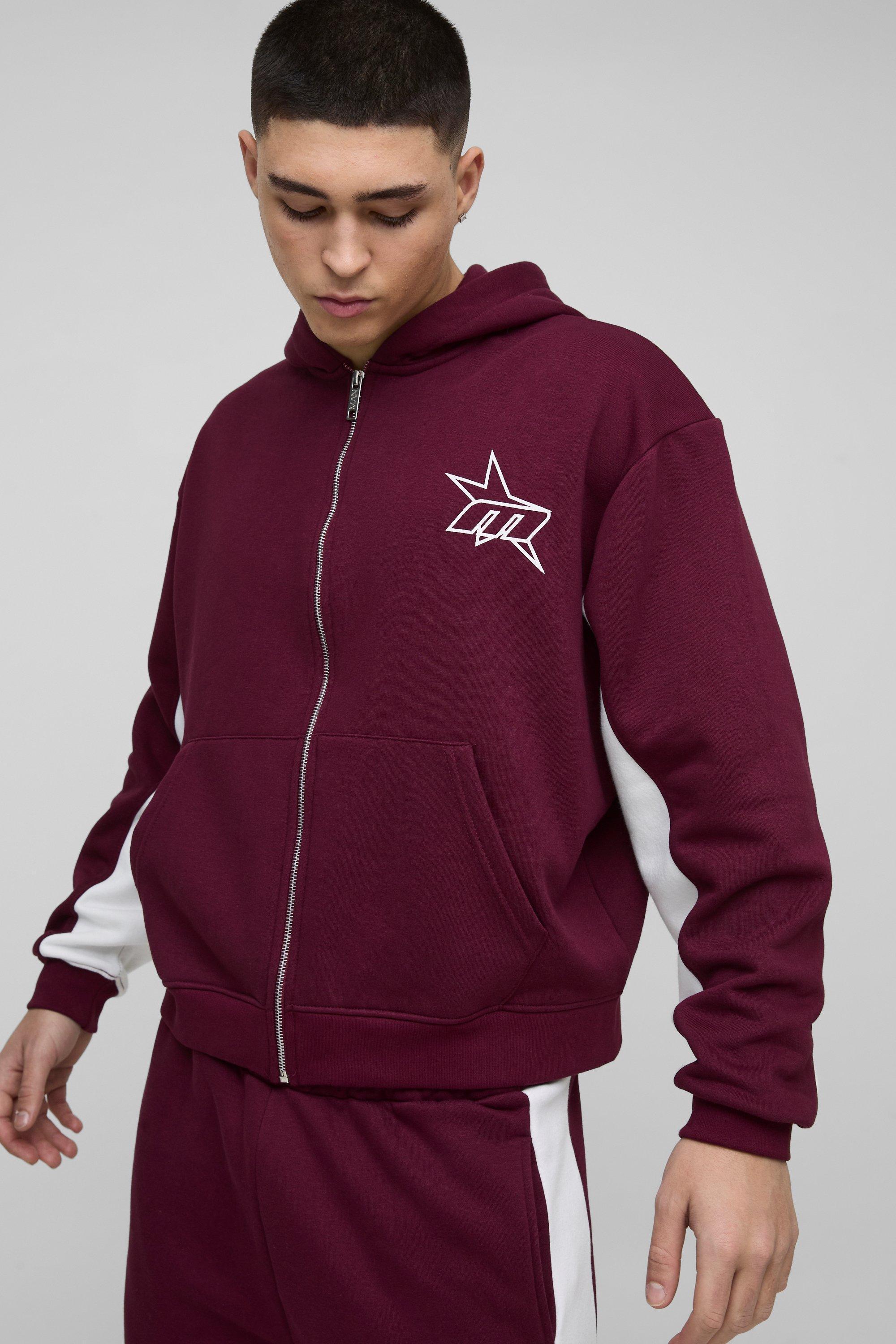 Oversized Boxy M Star Panelled Zip Through Hoodie | boohooMAN USA Product Image