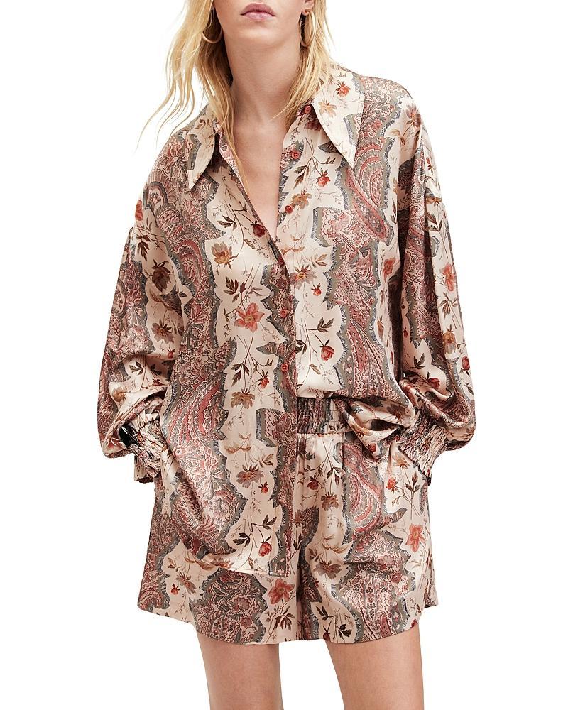 Allsaints Charli Cascade Smocked Cuff Shirt Product Image