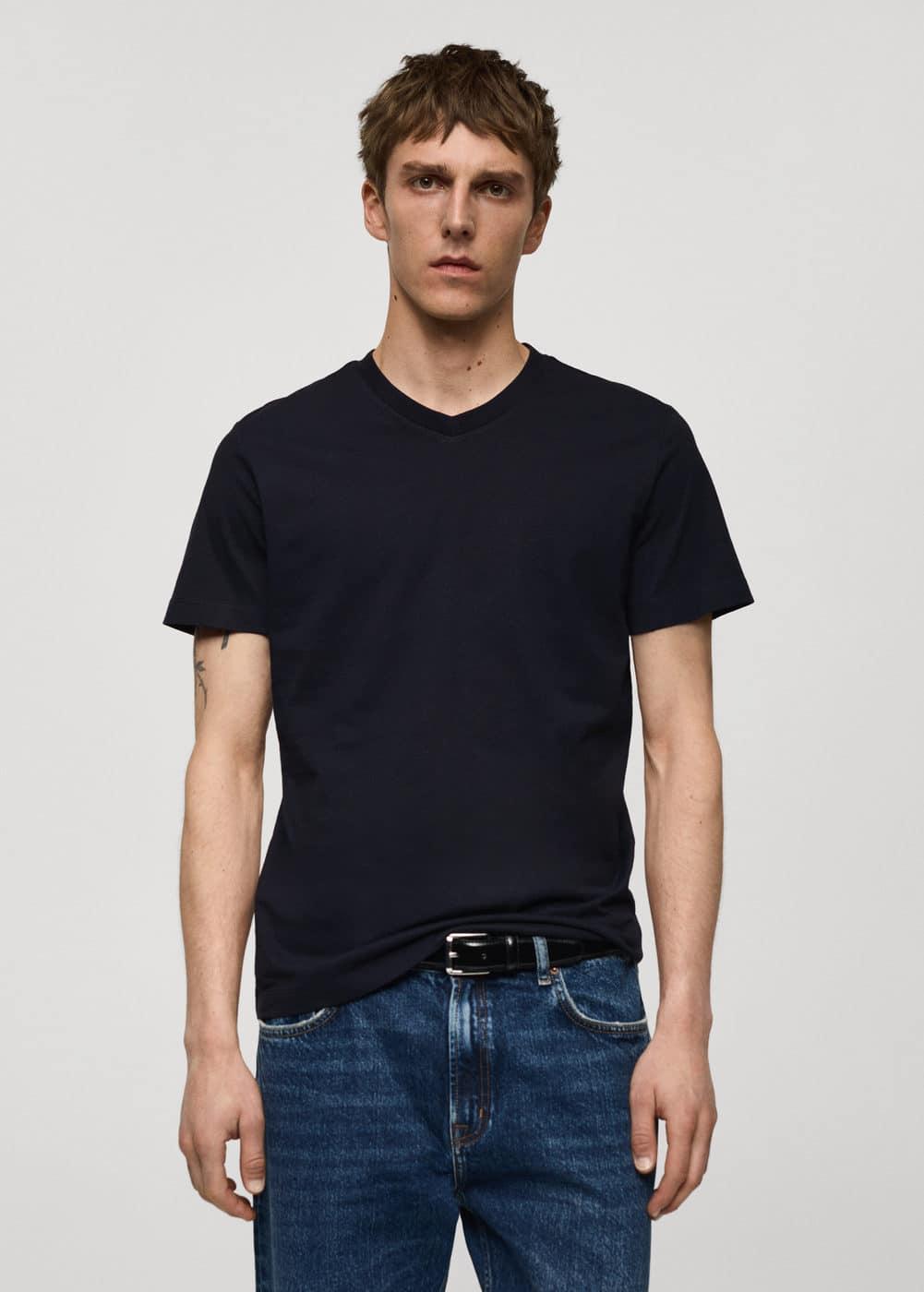 MANGO MAN - Slim-fit cotton V-neck t-shirt dark navyMen Product Image