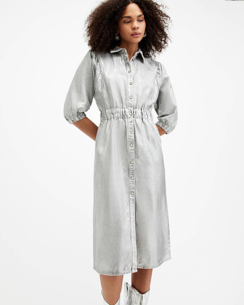 Osa Metallic Coated Denim Midi Dress Product Image