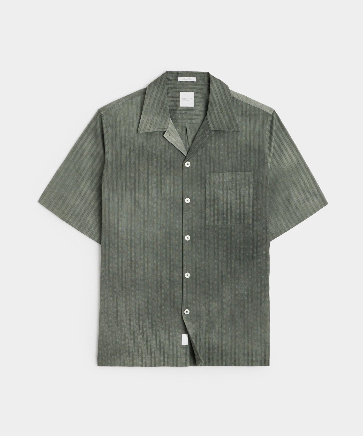 Relaxed Camp Collar Shirt in Green Stripe Product Image