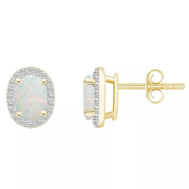 Celebration Gems 10k Gold Oval Gemstone & Lab-Created White Sapphire Halo Stud Earrings, Womens Product Image