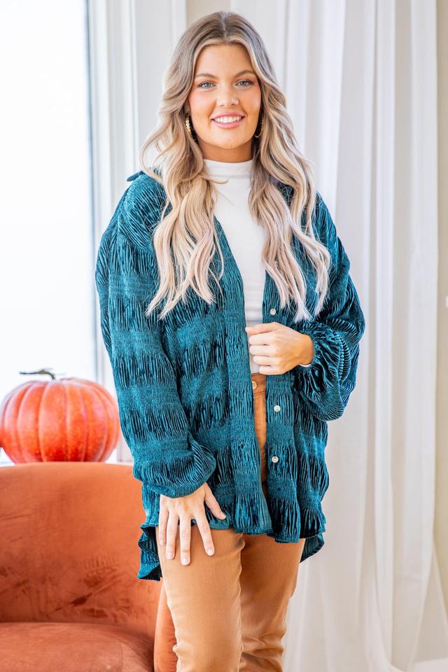 Dark Teal Velvet Button Up Top Product Image