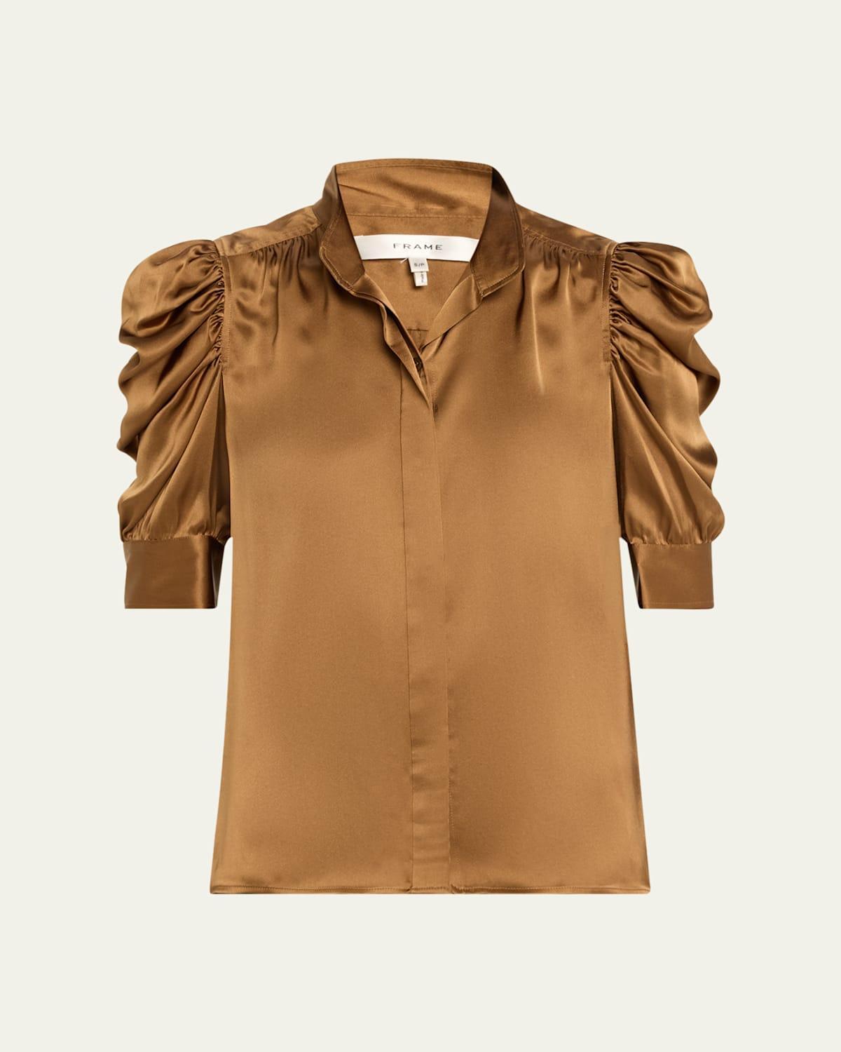 Gillian Silk Ruched Sleeve Top Product Image