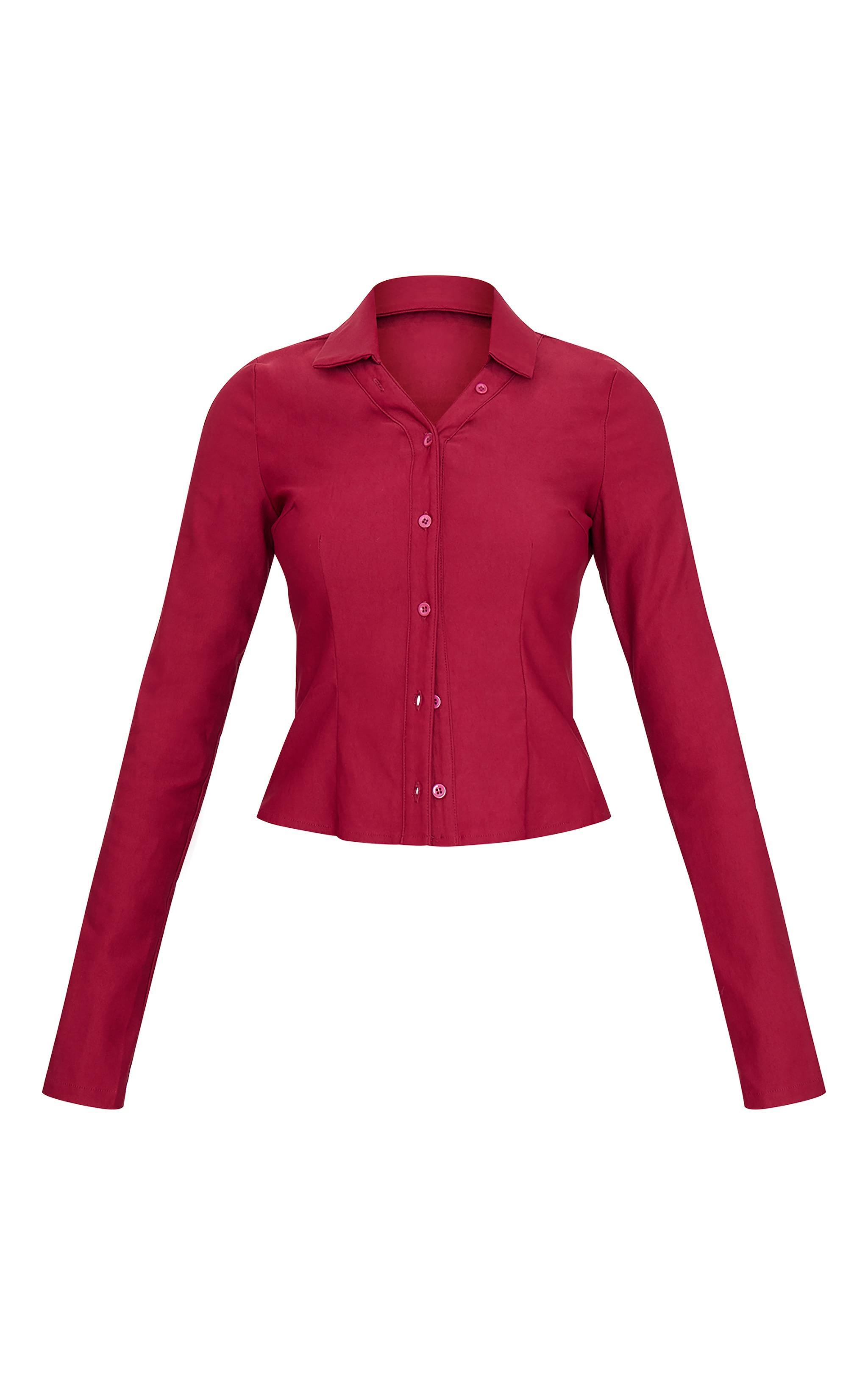 Burgundy Woven Long Sleeve Cargo Detail Shirt Product Image