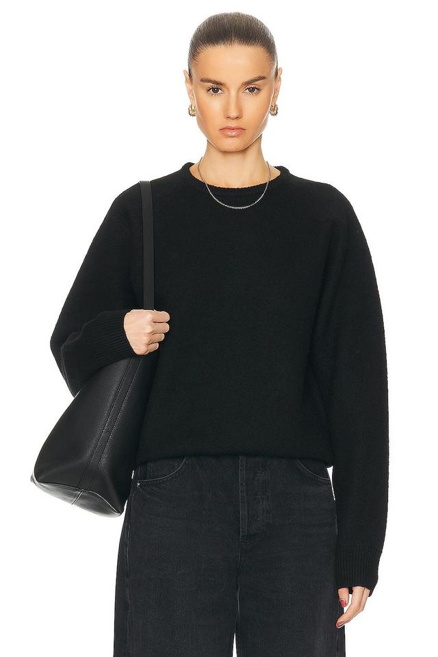 Toteme Crew Neck Wool Knit Sweater in Black Product Image