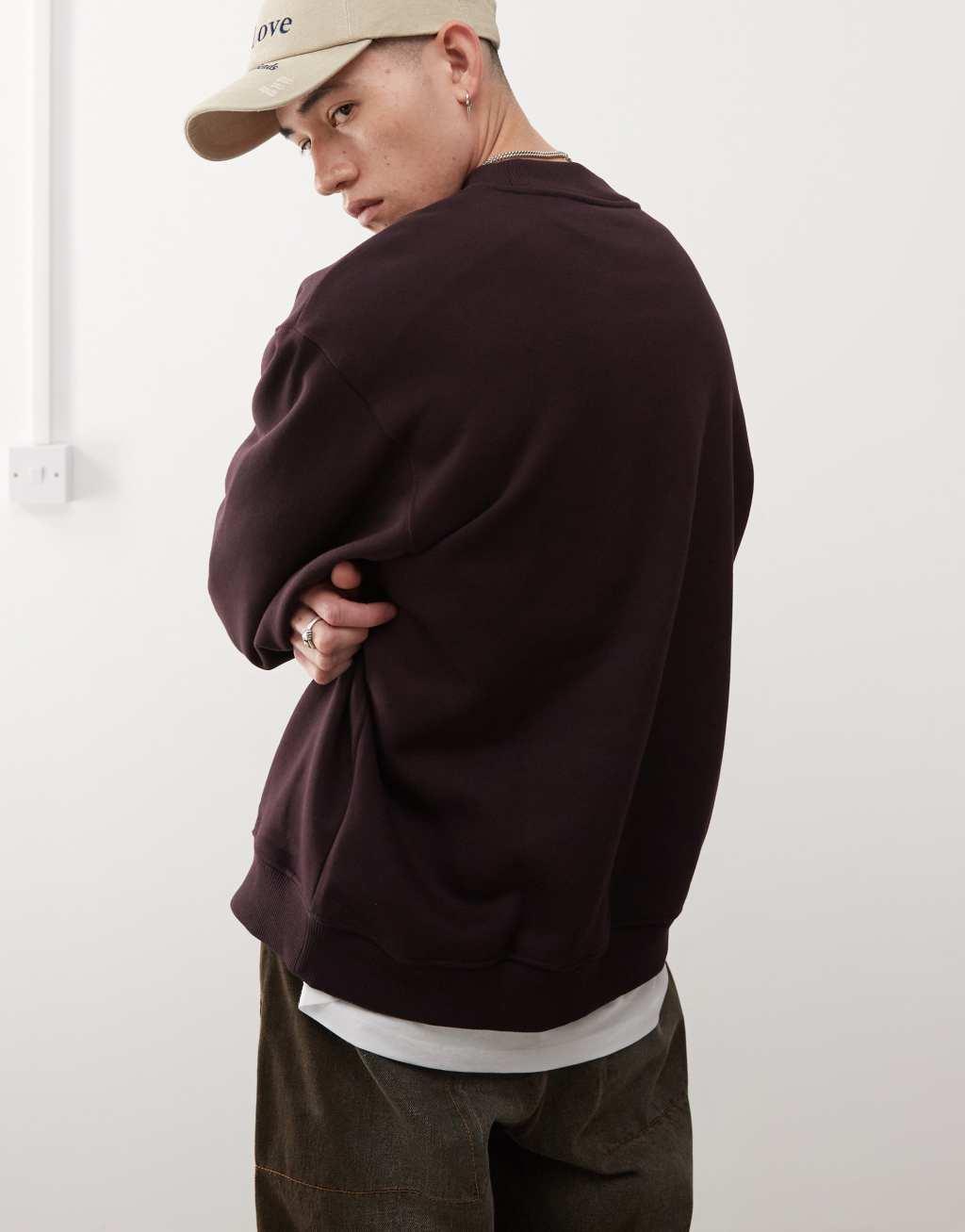 Weekday oversized heavyweight jersey sweatshirt in burgundy Product Image