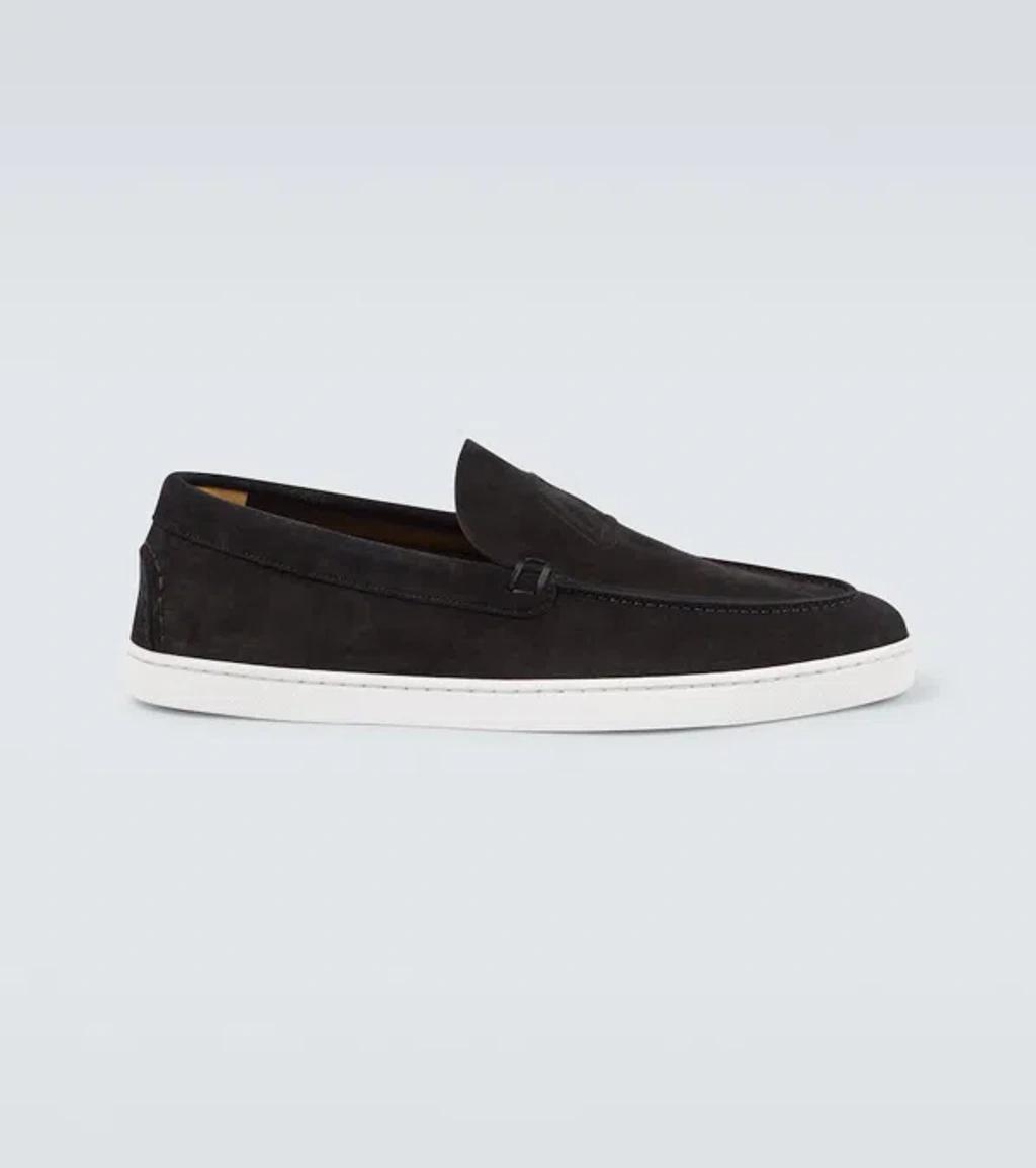 CHRISTIAN LOUBOUTIN Varsiboat Logo-embossed Suede Loafers In Black Product Image