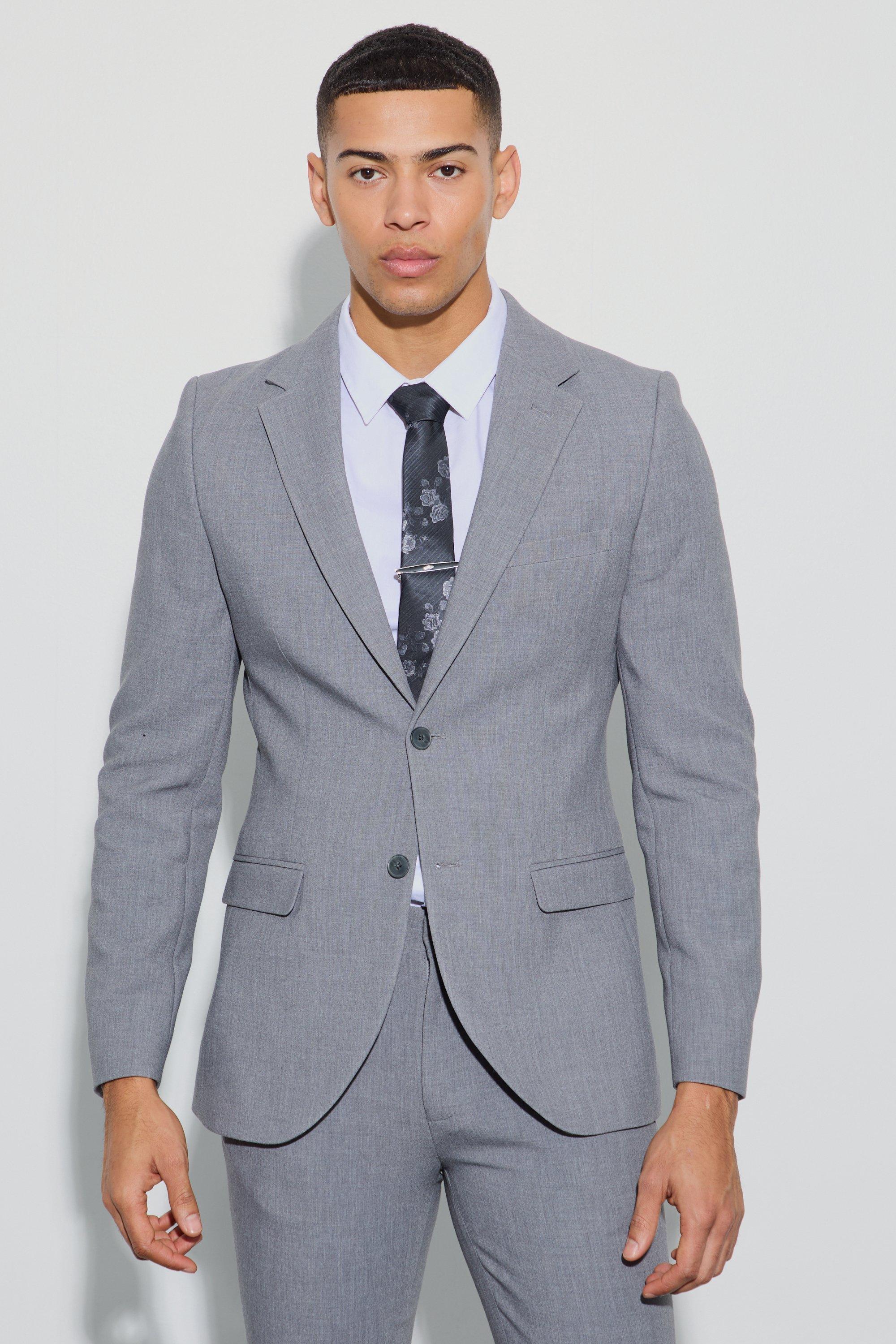 Mens Grey Jersey Skinny Single Breasted Suit Jacket, Grey Product Image