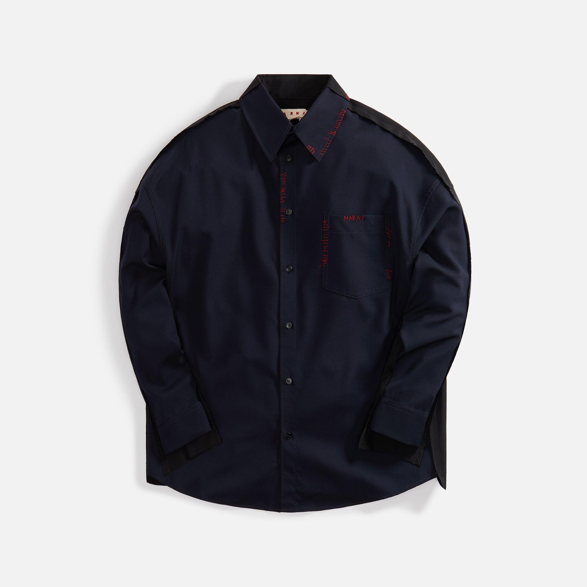 Marni Tropical Wool Shirt - BluBlack Male Product Image