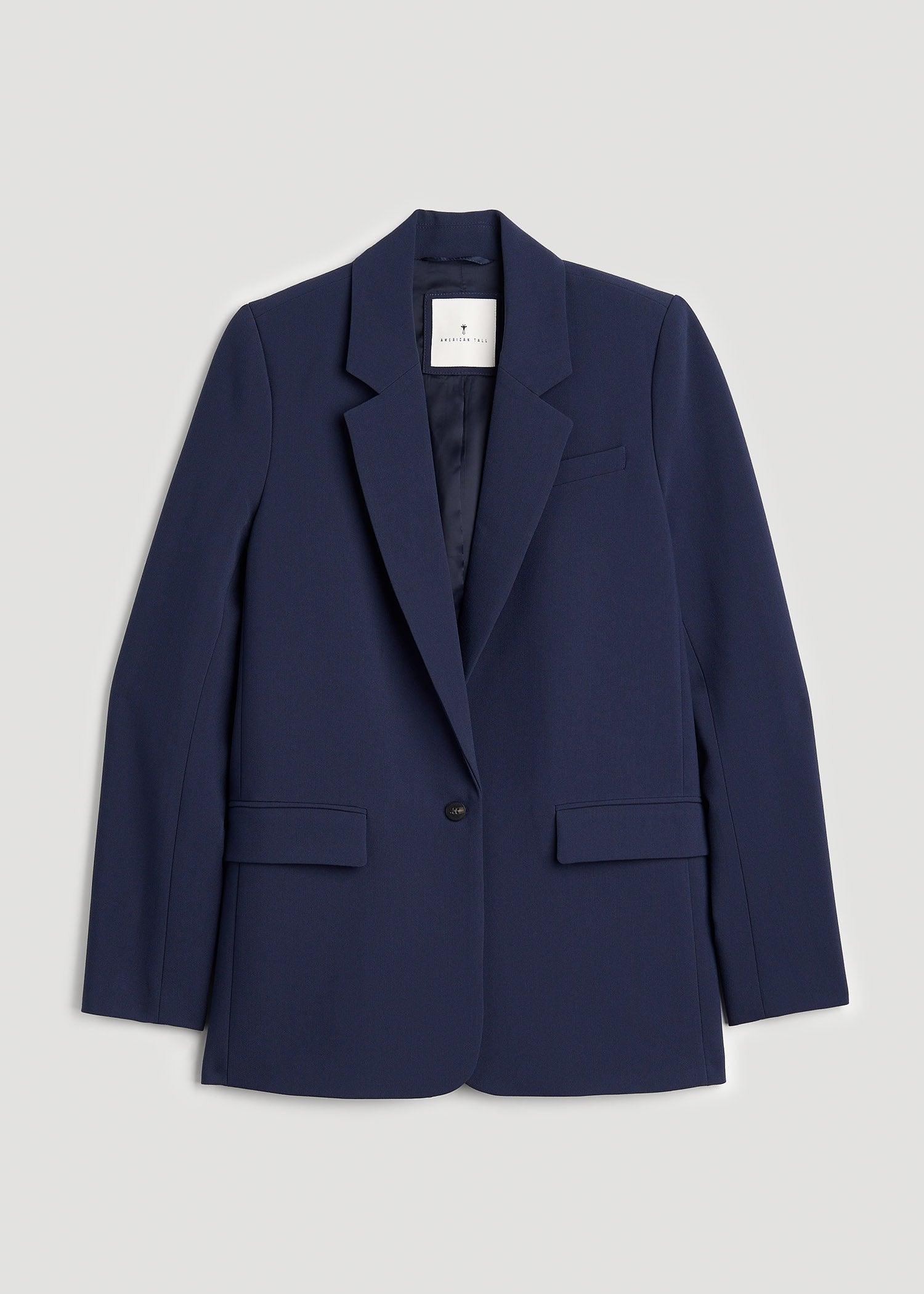 Boyfriend-Fit Single Button Blazer for Tall Women in Navy Product Image