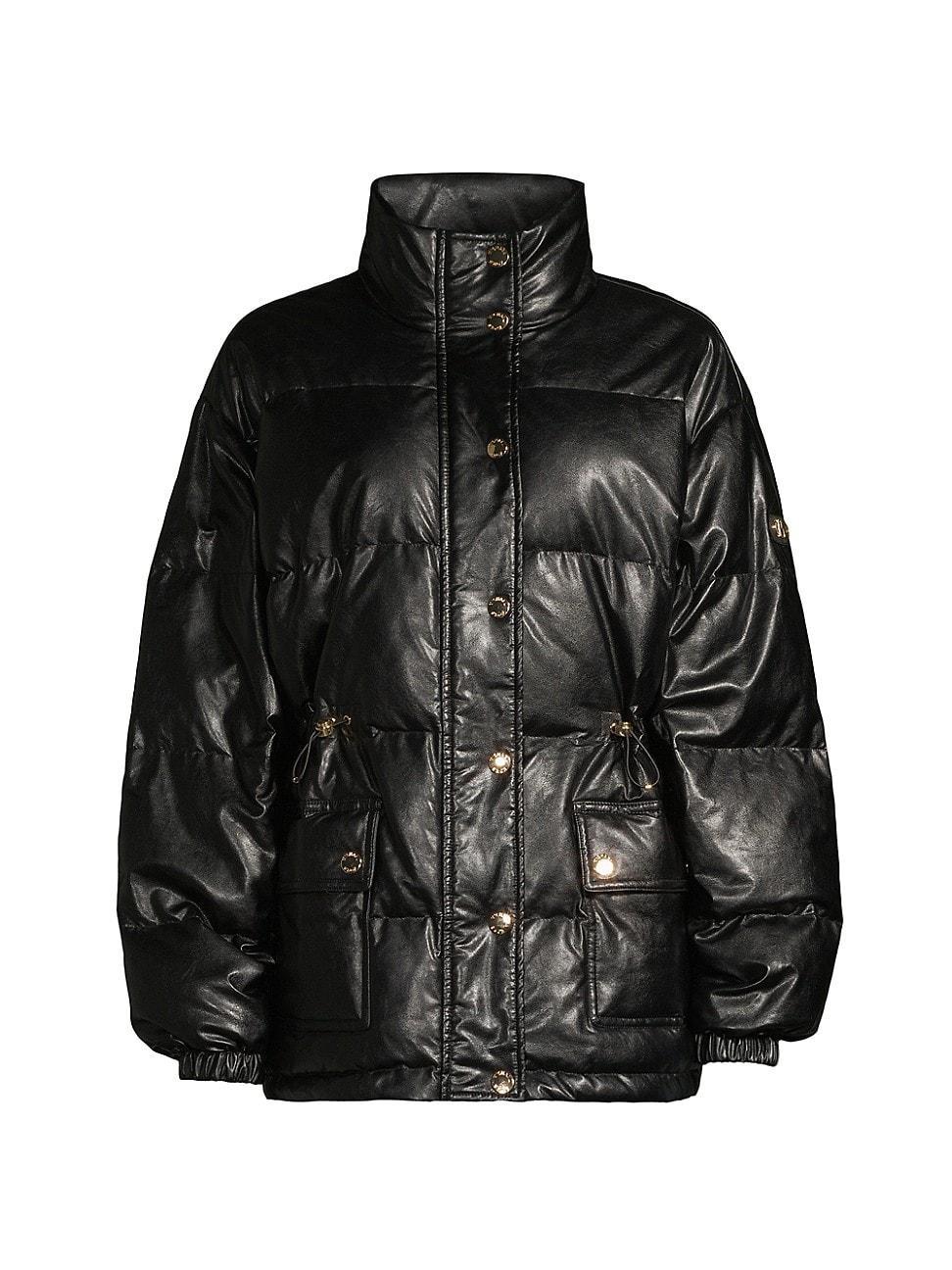 Womens Faux-Leather Puffer Jacket Product Image