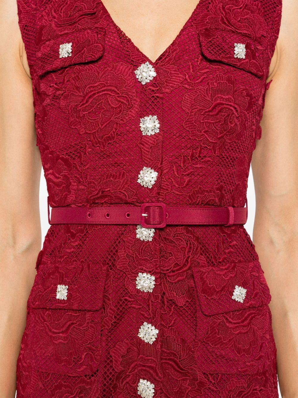 Crystal-buttons Lace Midi Dress In Red Product Image