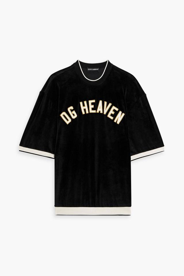 Oversized Appliquéd Velour T-shirt In Black Product Image