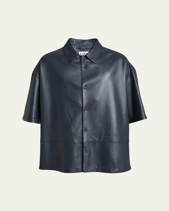 Mens Burnished Leather Short-Sleeve Overshirt Product Image