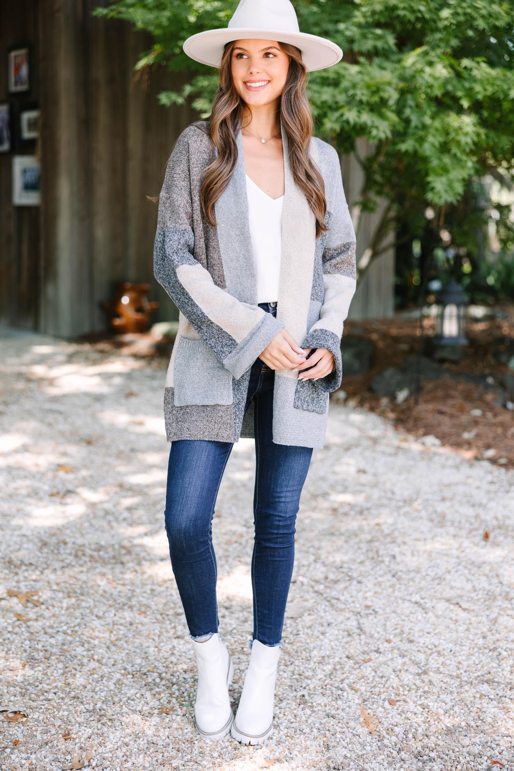 Feeling Like Fun Charcoal Gray Colorblock Cardigan Female Product Image