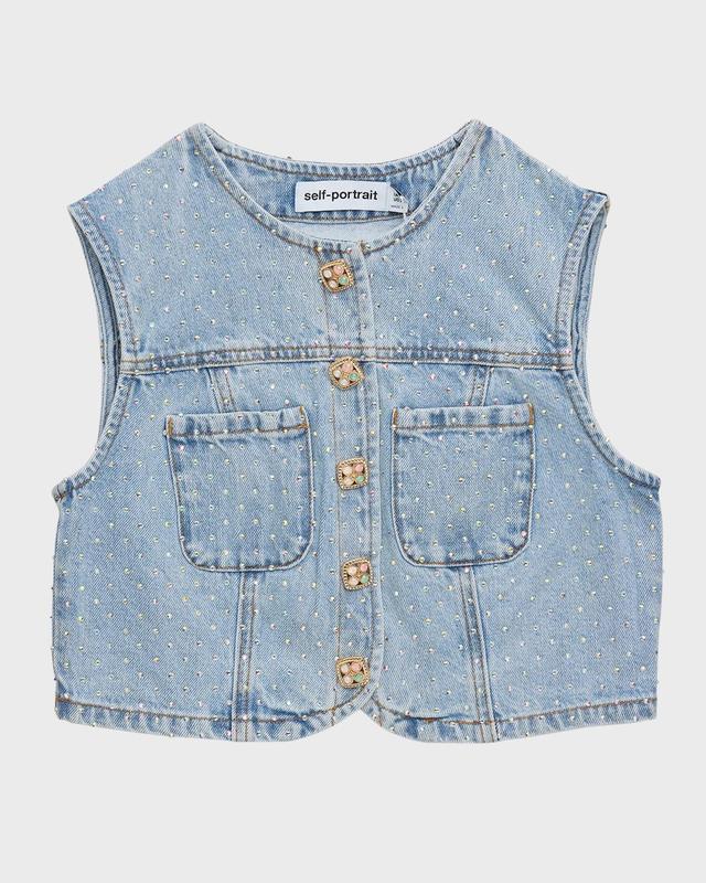 Rhinestone Denim Sleeveless Crop Top Product Image