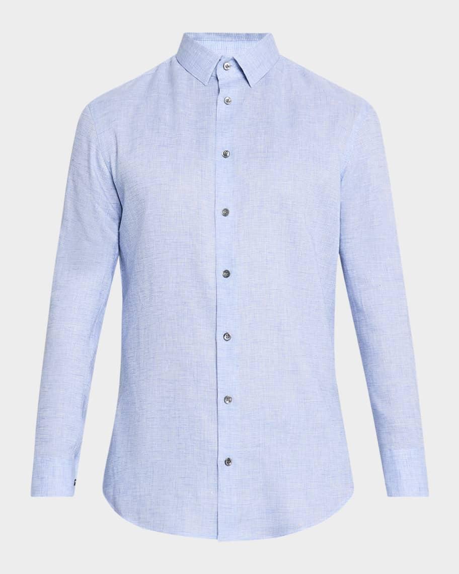 Men's Micro-Houndstooth Linen Sport Shirt Product Image